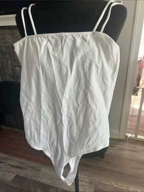 Popular Basics White Double-Strap Ribbed Bodysuit